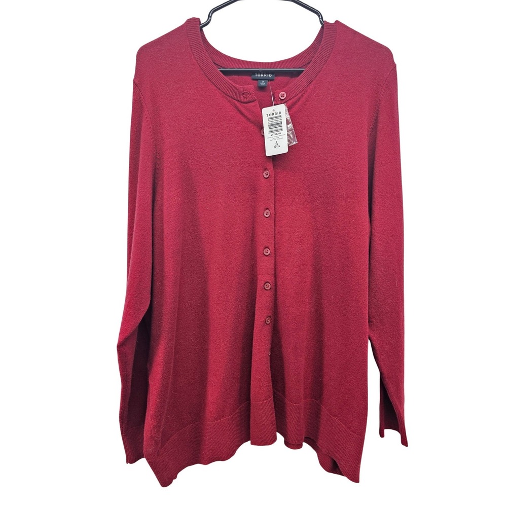 Torrid Everyday Soft Cardigan Crew Sweater Rhubarb Red Plus Size 3 3X 22-24 NEW